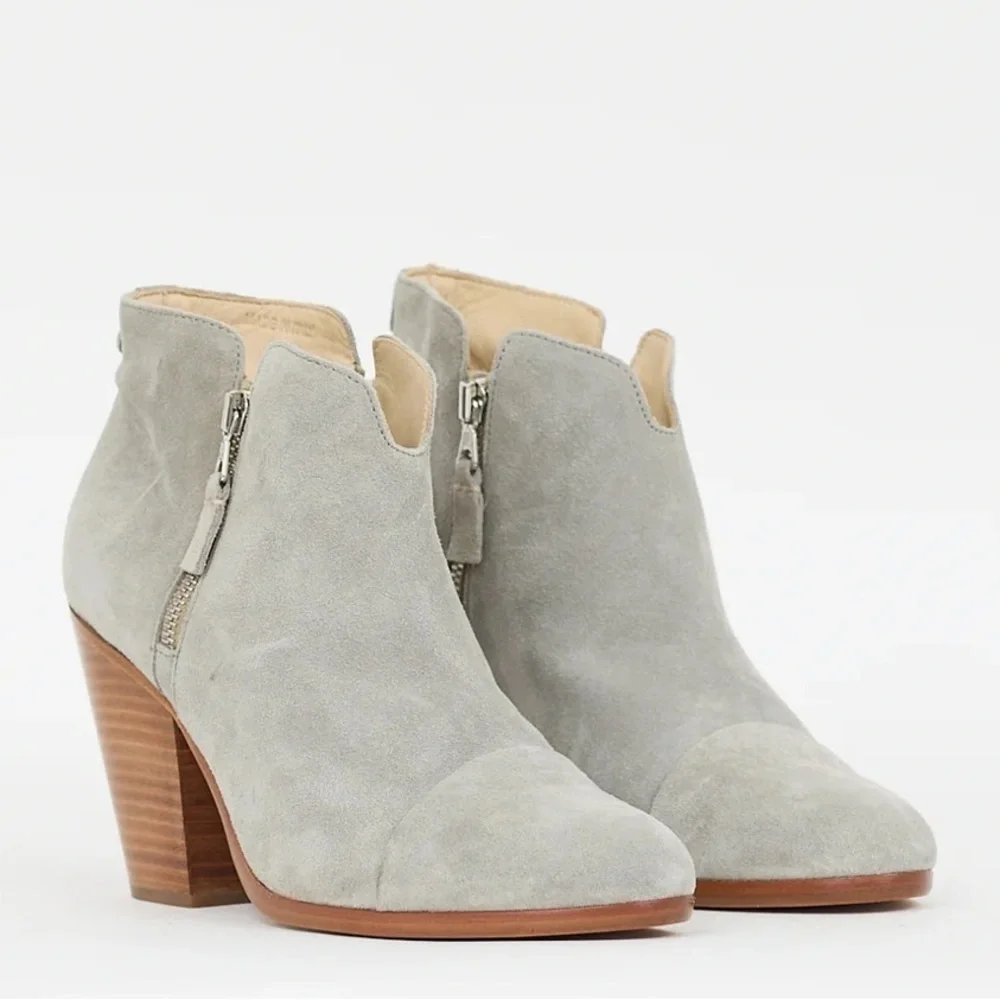 Rag & Bone Margot Stone Gray Suede Round Toe Block Heel Ankle Boots Size 8